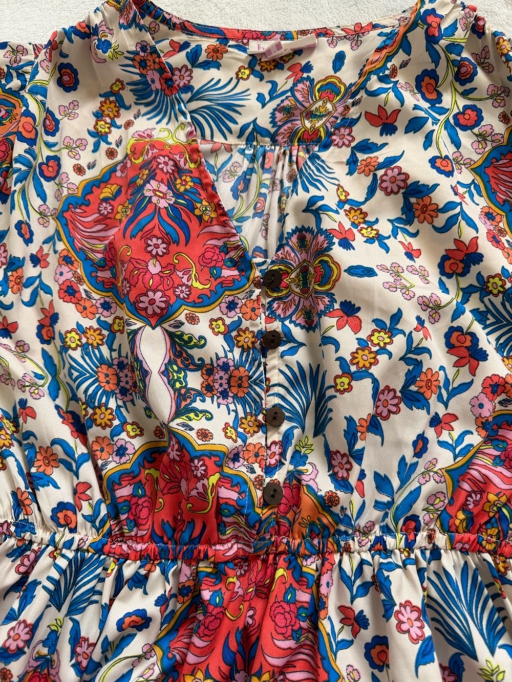 EUC Boemo Anthropologie Bell Sleeve Boho Kimono Maxi Dress Cream Multi Floral - Picture 4 of 12